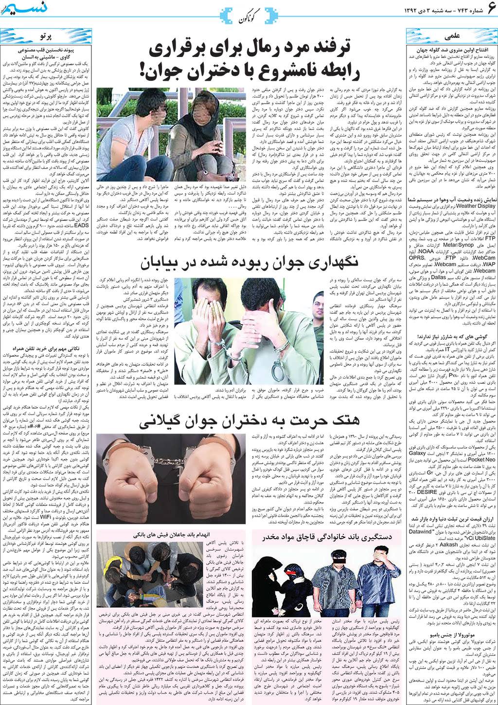 صفحه گوناگون روزنامه نسیم شماره 743